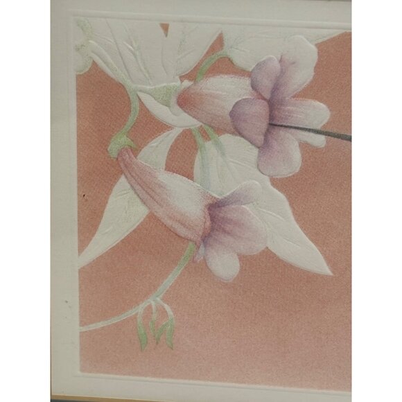 Framed Hummingbird & Flowers Print Artwork Embossed paper In Gold Wooden Frame 1 - Picture 10 of 12